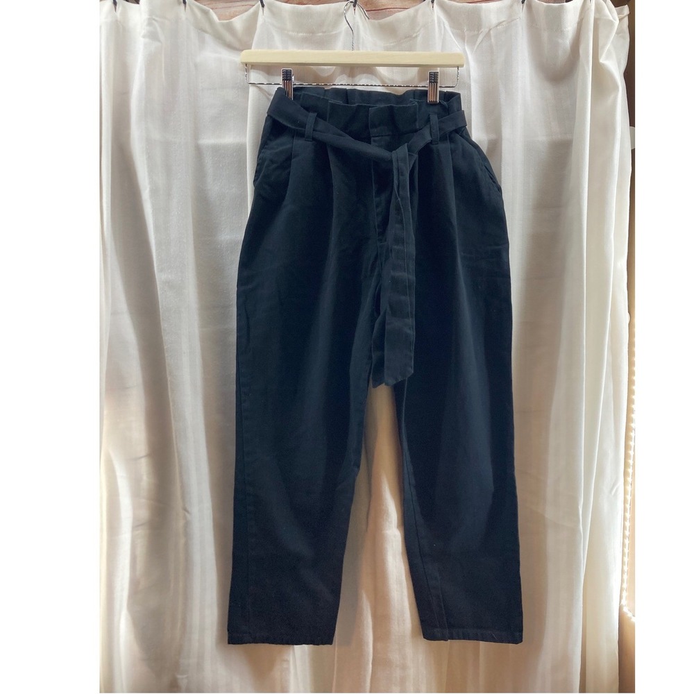 PS LA‎ Black High Waisted Paperbag Waist Belted Casual Cropped Pants Womens S